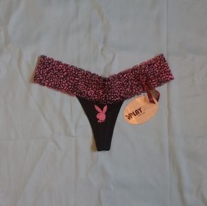 NWT Playboy Intimates black and pink lace thong